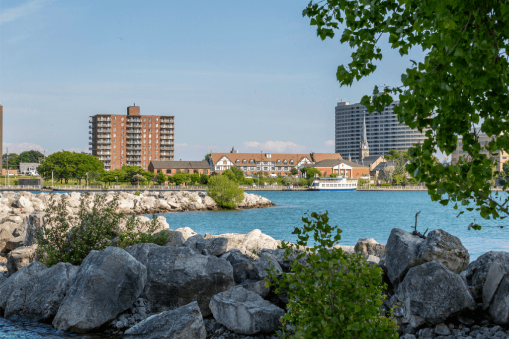 Sarnia Skyline Over The St Clair River In Summer In Ontario Canada