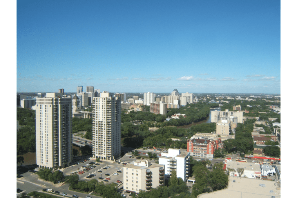 Downtown Skyline Of Winnipeg Manitoba Canada In Summer