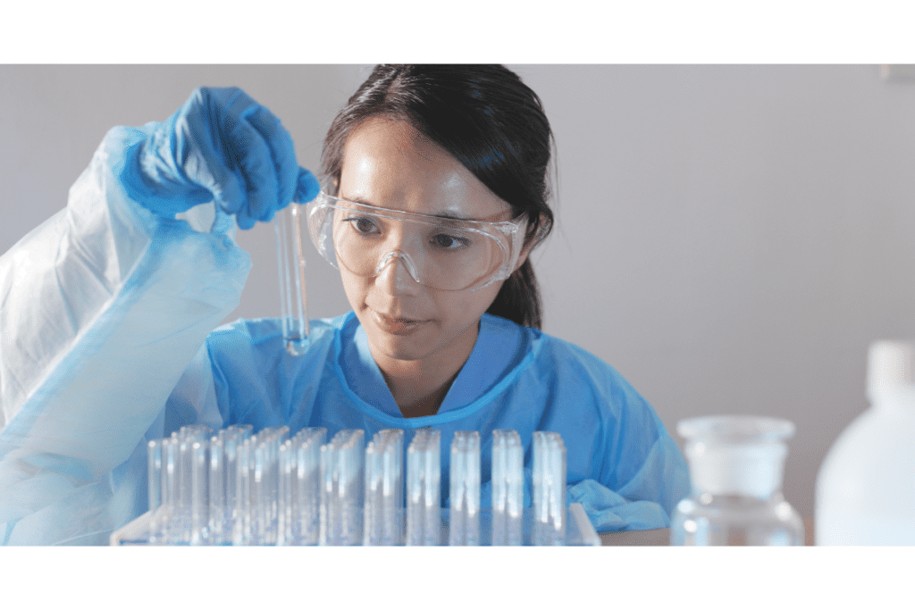 Trabajador de laboratorio con tubos de ensayo en Canadá para salario de técnico de laboratorio médico en Canadá