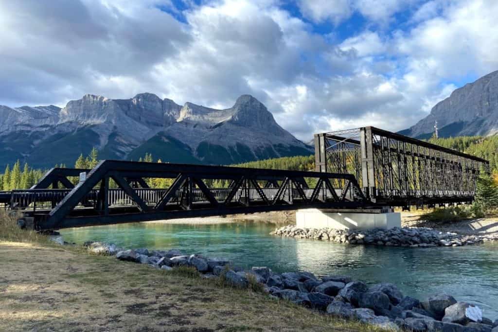 Railway Bridge Over The Bow River In Canmore Alberta Canada
