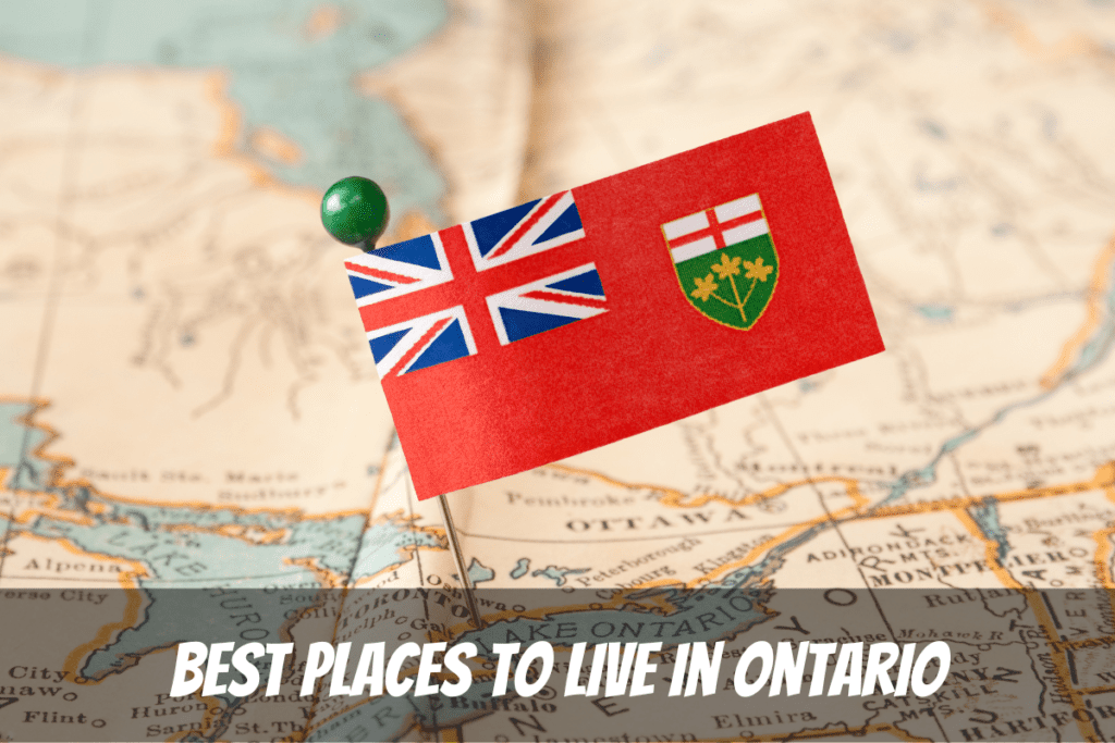 Le drapeau sort d'une carte des meilleurs endroits où vivre en Ontario 2022 Canada