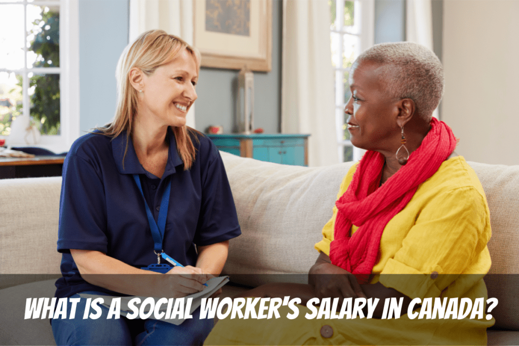 Una mujer habla con un cliente para ganar el salario de un trabajador social en Canadá