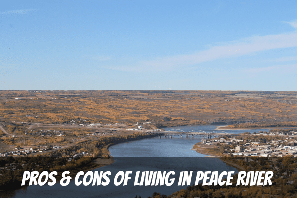 Fall Aerial View Across The Town And Bridge Pros And Cons Of Living In Peace River Alberta Canada