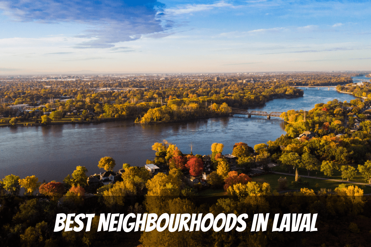 Vue aérienne sur la belle journée d'automne à travers la rivière Meilleurs quartiers de Laval Québec Canada