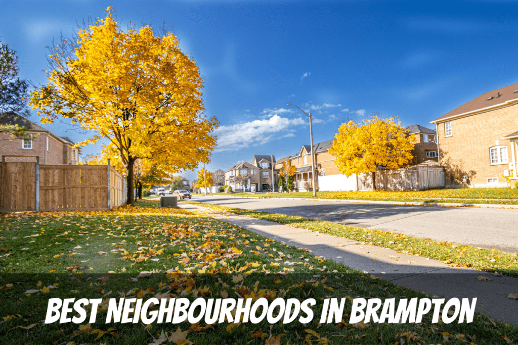 Vista de otoño del distrito residencial hermoso día soleado mejores barrios en Brampton Ontario Canadá