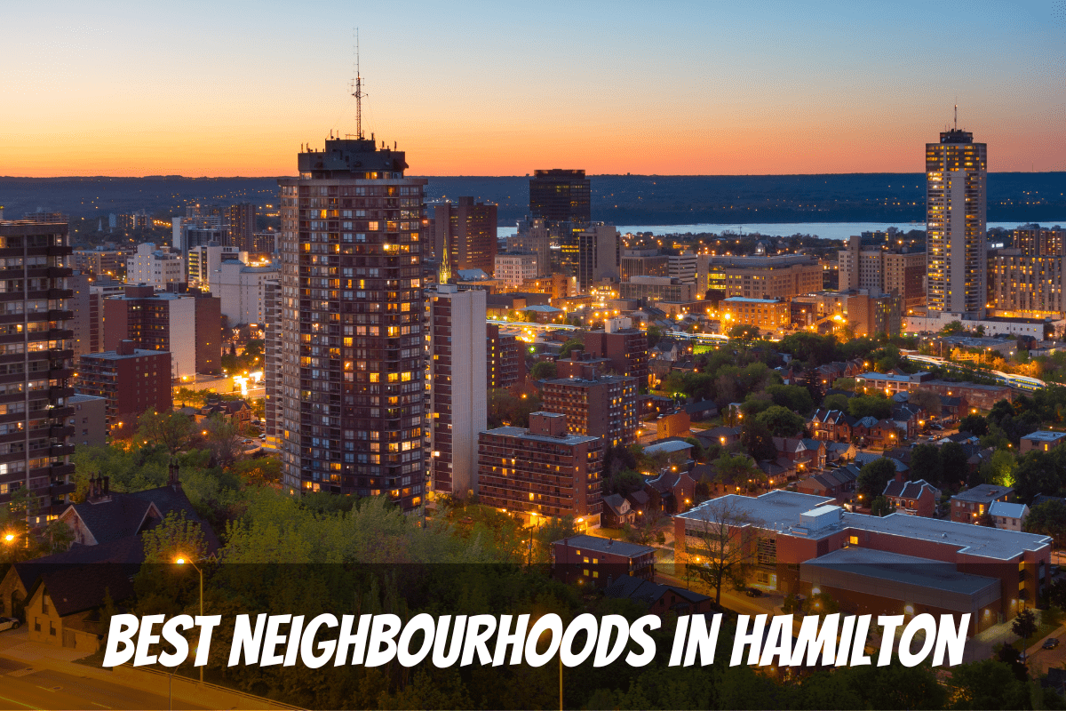 Paisaje urbano por la noche Luces de la ciudad a través del río Los mejores barrios de Hamilton Ontario Canadá
