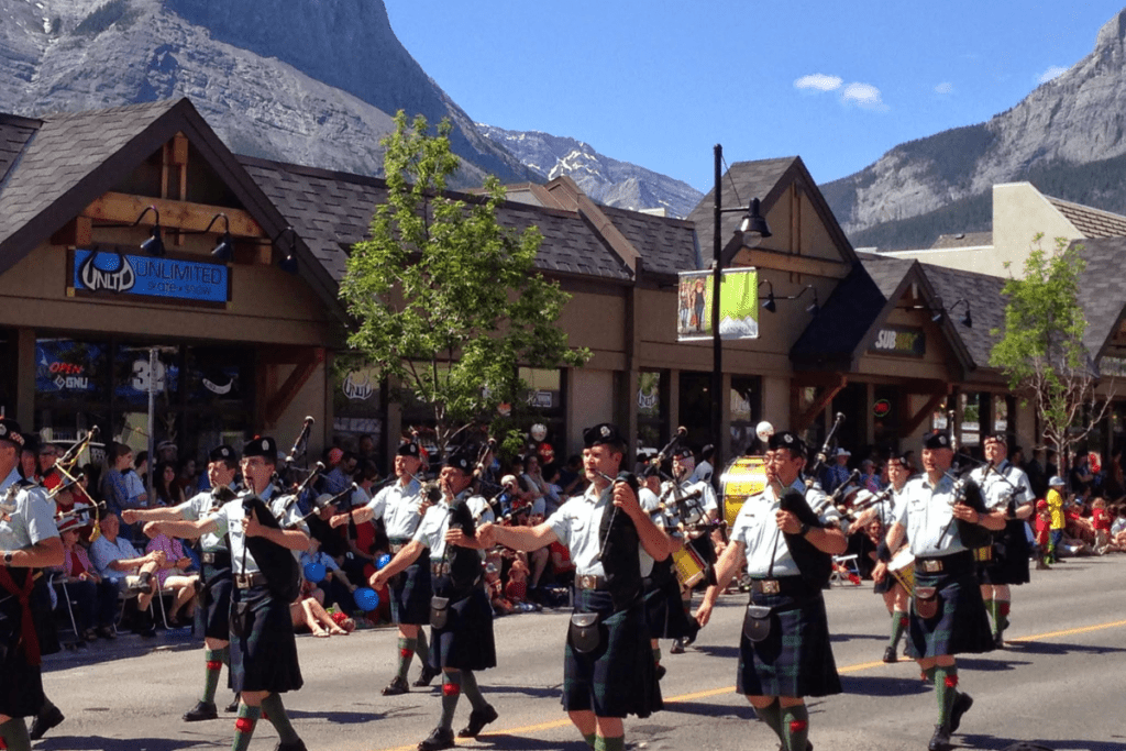 Canada Day Parade In Canmore Alberta. Scottish Bagpipes.