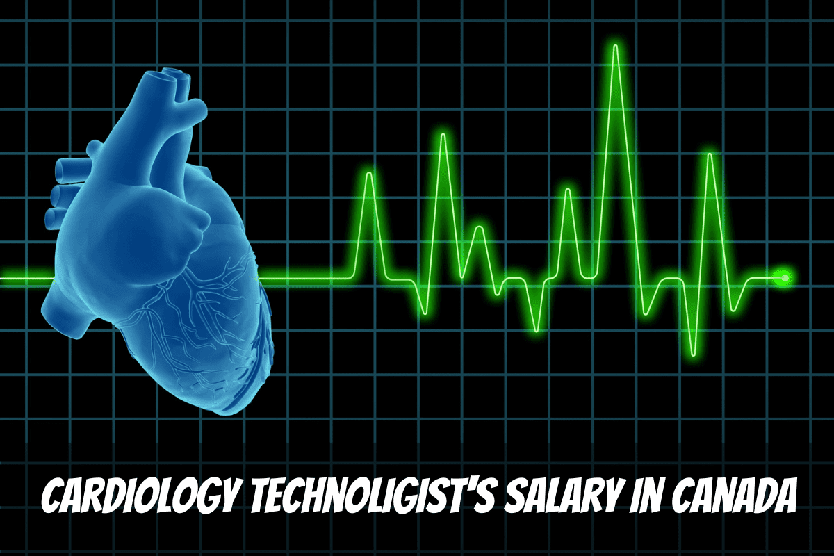 A Design Of A Blue Heart On A Black Background With A Bright Green Electrocardiogram Line Cardiology Technologist'S Salary In Canada