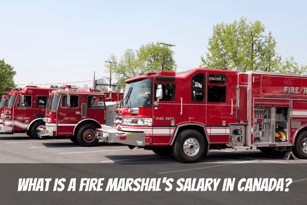 Four Red Fire Trucks Parked In A Yard Fire Marshal'S Salary In Canada