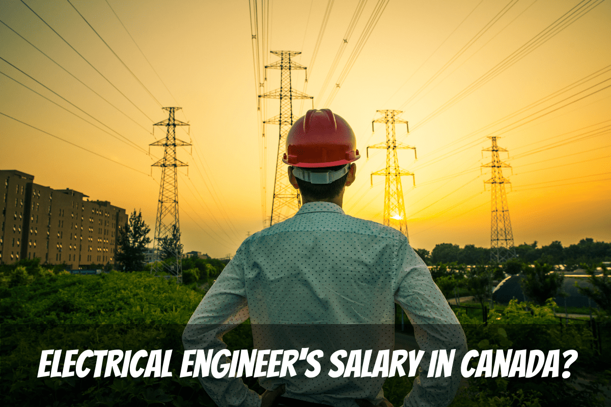A Worker In A Red Hard Hat Reviews A Series Of Electrical Pylons At Sunset For Electrical Engineer'S Salary In Canada