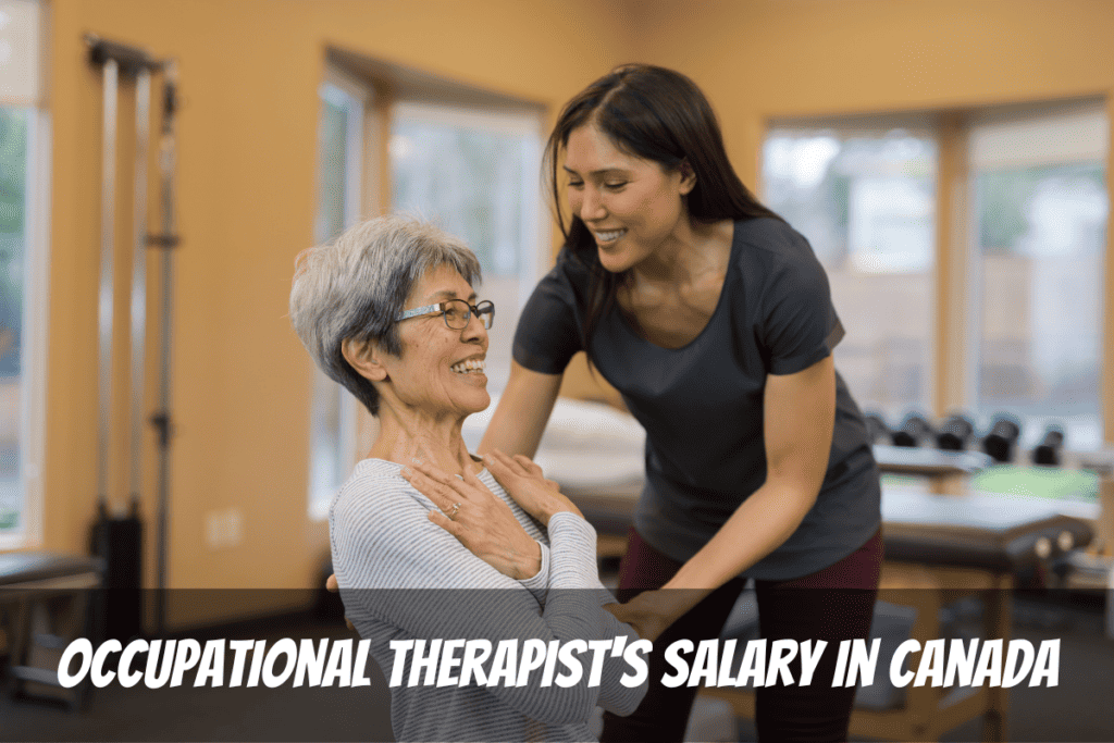 Una mujer ayuda a un paciente con ejercicios para ganar el salario de un terapeuta ocupacional en Canadá